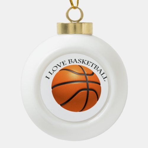 Custom orange and black leather basketball ceramic ball christmas ornament
