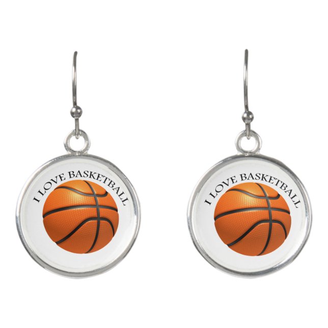 Custom orange and black leather basketball earrings (Front)