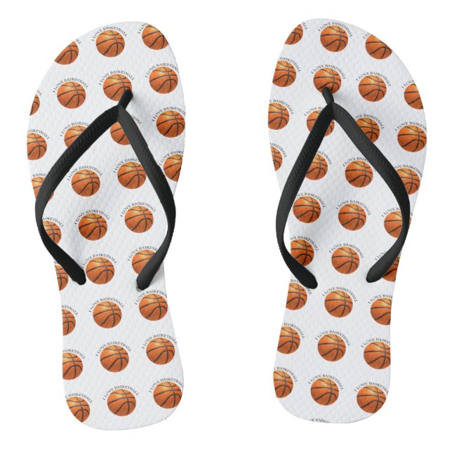 Custom orange and black leather basketball flip flops (Footbed)