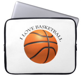 Custom orange and black leather basketball laptop sleeve