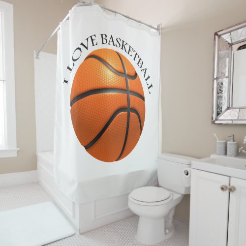 Custom orange and black leather basketball shower curtain