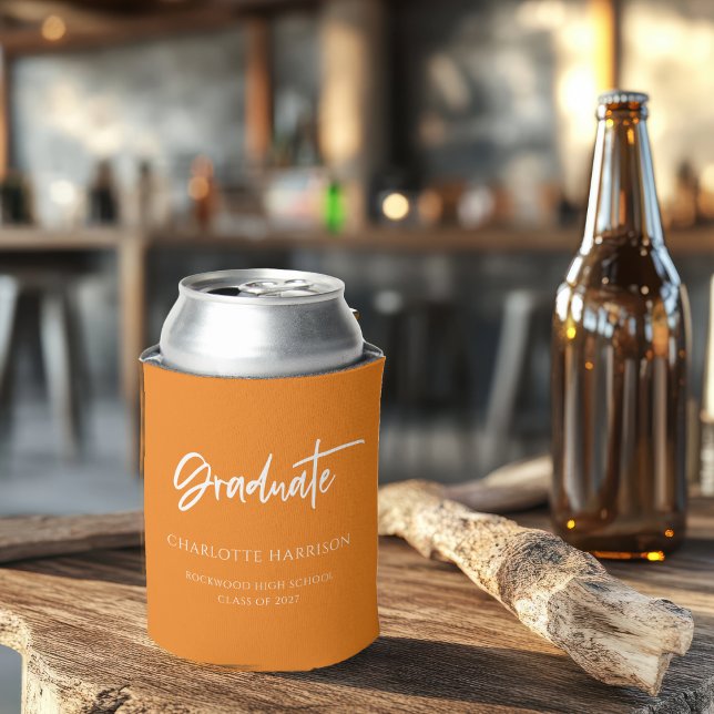 Custom Orange and White Graduation Party Can Cooler (Creator Uploaded)