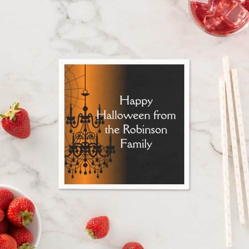 Custom OrangeBlack Chandelier Halloween Napkins