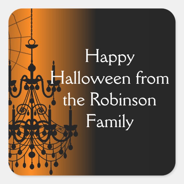 Custom Orange/Black Chandelier Halloween Square Sticker (Front)