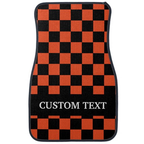 Custom Orange Black Checkered Flag Personalized Ca Car Floor Mat