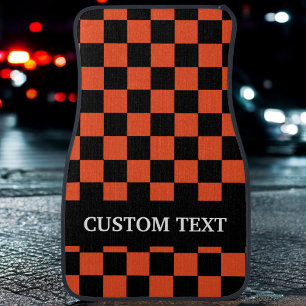 Custom Orange Black Checkered Flag Personalized Ca Car Floor Mat