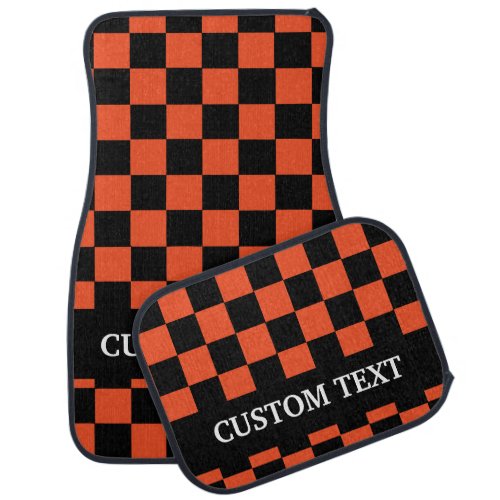 Custom Orange Black Checkered Flag Personalized Car Floor Mat