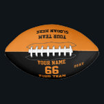 Custom orange black Football Name, Number, Team<br><div class="desc">Create your own custom orange black white Football with Name, Number, Team Name, Slogan and Year. Personalize this simple classic football template with your custom message, name, team name and year. Easily personalize it for a cool sport keepsake. Create your unique personalized gift for coach, boy's birthday, football player, teammates...</div>