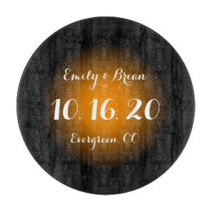 Custom orange black glass wedding cutting board