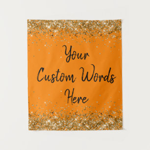 Custom Orange Black Gold Birthday Party Photobooth Tapestry