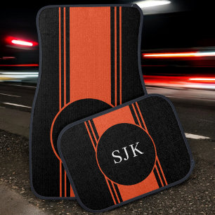Custom Orange Black Monogram Stripe Car Floor Mat