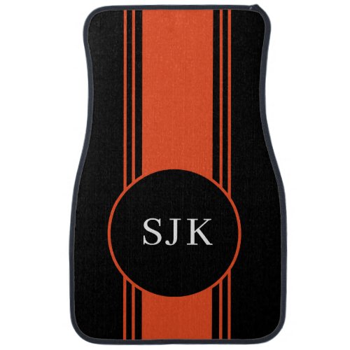 Custom Orange Black Monogram Stripe Car Floor Mat