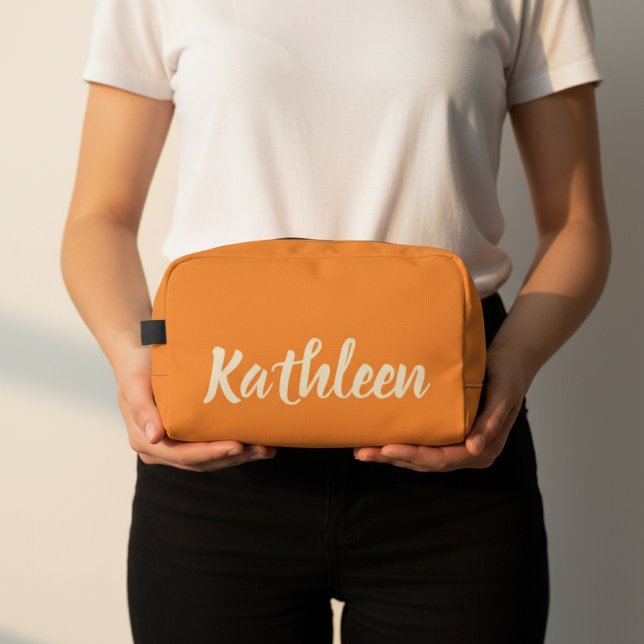 Custom Orange Bridal Shower Travel Pouch Gift (Personalized Mom Travel Toiletry Bag, Custom Christmas Gift for Her, Maid of Honor Makeup Organizer)
