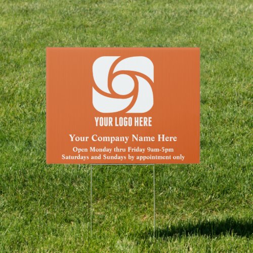 Custom Orange Business Logo Company Hours Yard Sign