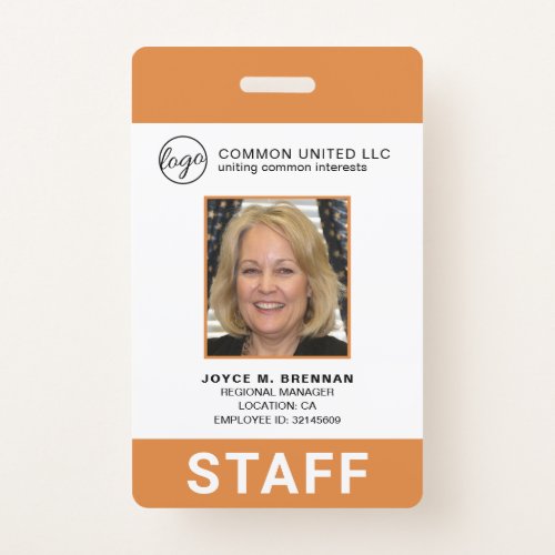Custom Orange Business Logo Employee Photo ID Badge