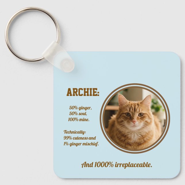 Custom Orange Cat Photo Keychain | Ginger Pet Gift (Front)