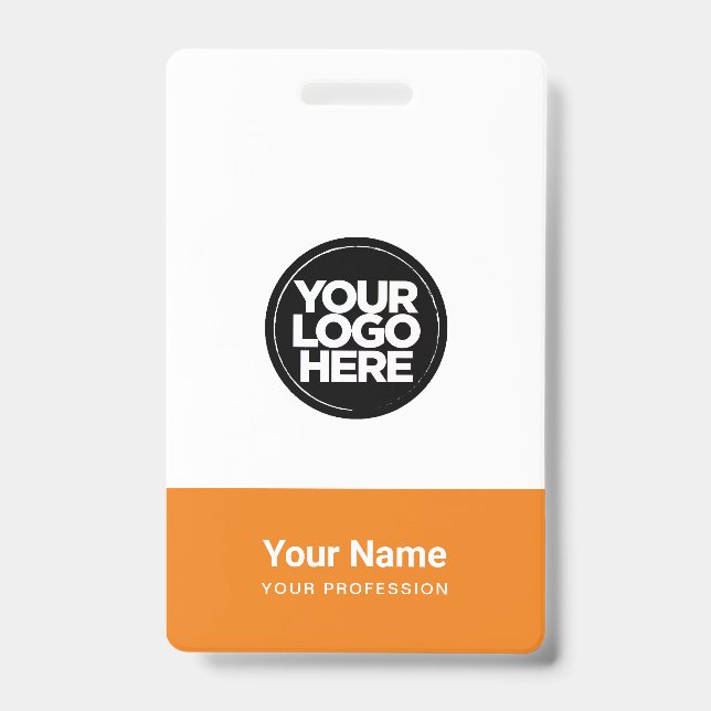 Custom Orange Company Logo Name Title Bar Code Badge (Front)