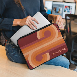 Custom Orange Dark Maroon Red Retro Art Pattern Laptop Sleeve