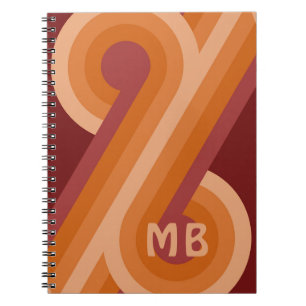 Custom Orange Dark Maroon Red Retro Art Pattern Notebook