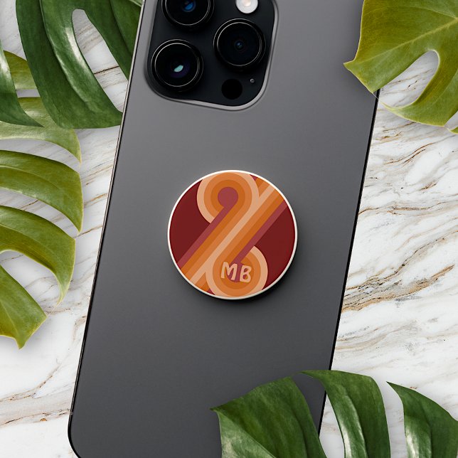 Custom Orange Dark Maroon Red Retro Art Pattern PopSocket (Creator Uploaded)