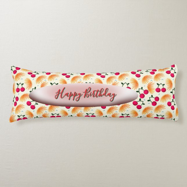 Custom Orange Floral Cherry Pattern  Body Pillow (Front)