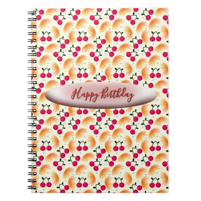 Custom Orange Floral Cherry Pattern Notebook (Front)