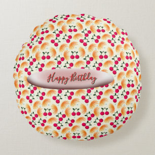 Custom Orange Floral Cherry Pattern  Round Pillow