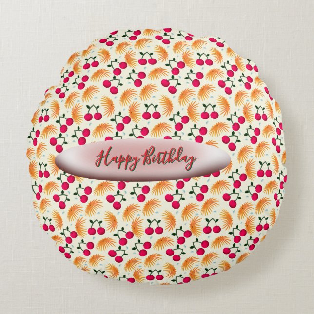 Custom Orange Floral Cherry Pattern  Round Pillow (Front)