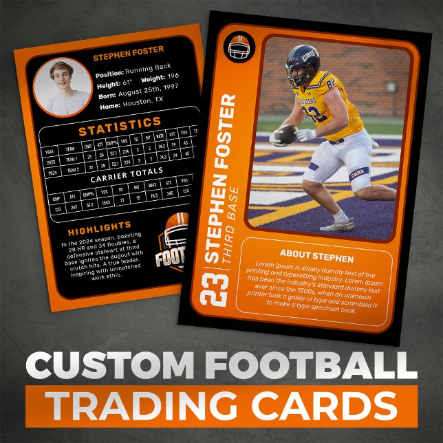 Custom Orange Football Trading Card Photo Stats (Creator Uploaded)