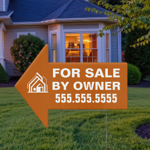 Custom Orange For Sale by Owner Arrow Yard Sign