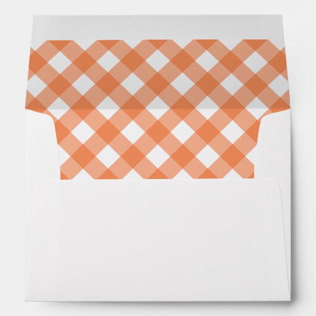 Custom Orange Gingham Checkered Return Address Envelope (Back (Bottom))