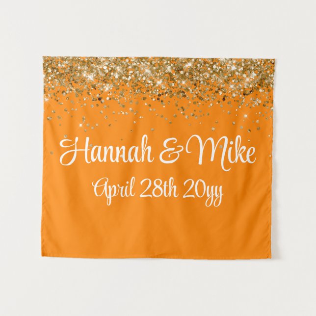 Custom Orange Gold Wedding Backdrop Photo Booth (Front (Horizontal))