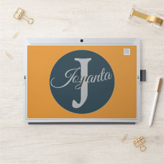 Custom  orange greay blue Monogram Elegant HP Laptop Skin