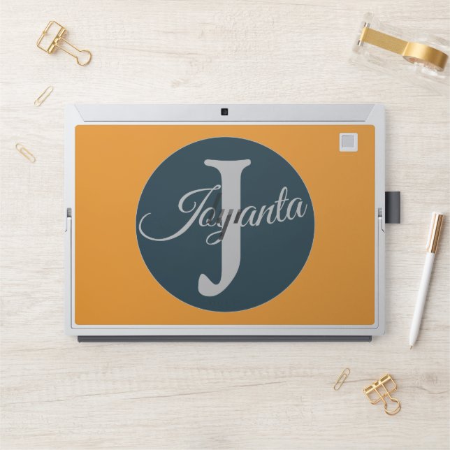 Custom  orange greay blue Monogram Elegant HP Laptop Skin (Desk)