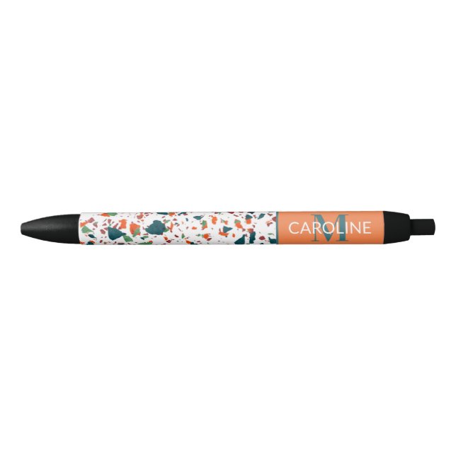 Custom Orange Green Teal Blue Terrazzo Art Motif Pen (Front)