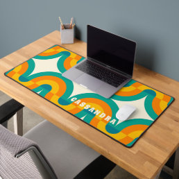 Custom Orange Green Teal Blue Wavy Art Pattern Desk Mat