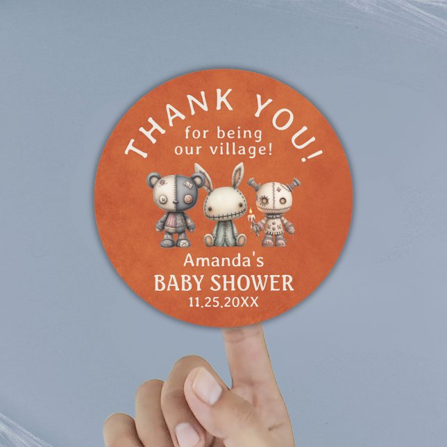 Custom Orange Halloween Baby Shower Thank You Classic Round Sticker (Custom Orange Halloween Baby Shower Thank You Classic Round Sticker)