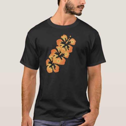 Custom Orange Hibiscus Flowers in Digital Art T_Shirt