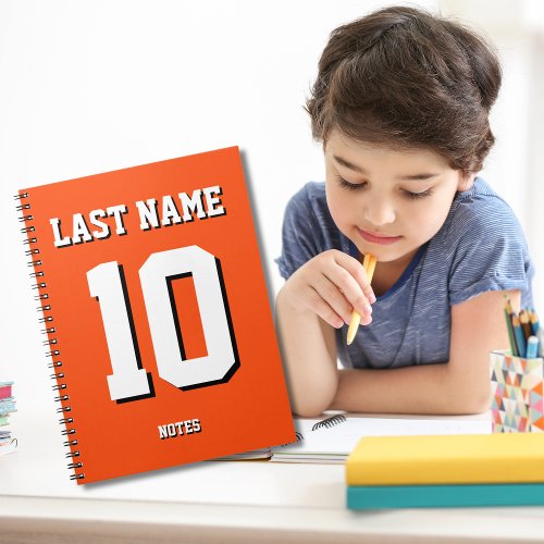 Custom Orange Last Name Sports Jersey Number  Notebook