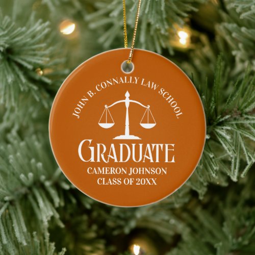 Custom Orange Law School Graduate Photo Christmas Ceramic Ornament