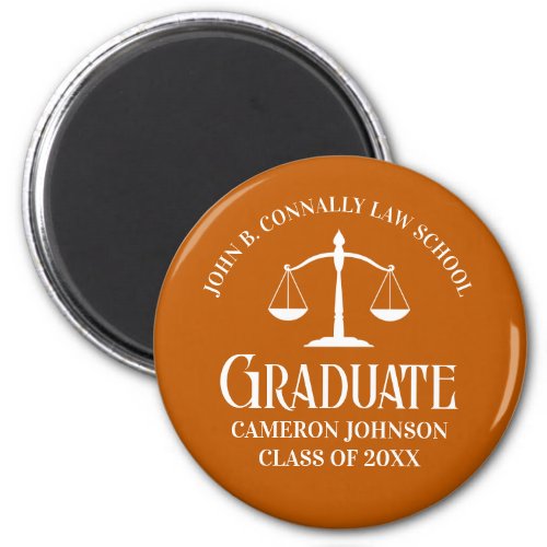 Custom Orange Law School Graduation Keepsake Magnet