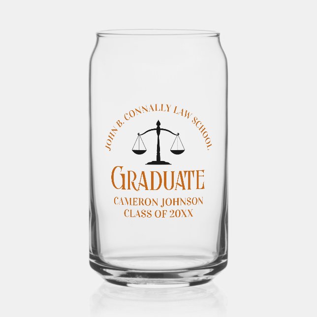 Custom Orange Law School Graduation Party Can Glass (Front)