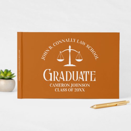Custom Orange Law School Graduation Party Guest Book