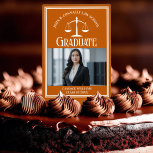 Custom Orange Law School Graduation Photo Party Cake Topper