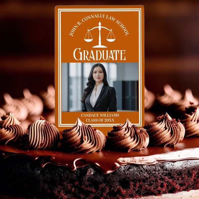 Custom Orange Law School Graduation Photo Party Cake Topper (Creator Uploaded)