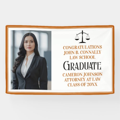 Custom Orange Law School Photo Graduation Party Banner