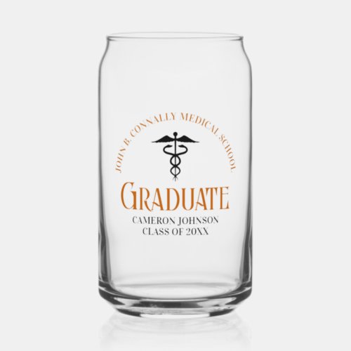 Custom Orange Medical School Graduation Keepsake Can Glass