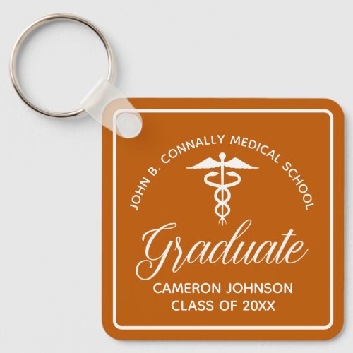 Custom Orange Medical School Graduation Keepsake Keychain