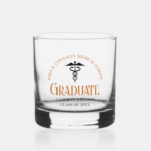 Custom Orange Medical School Graduation Keepsake Whiskey Glass