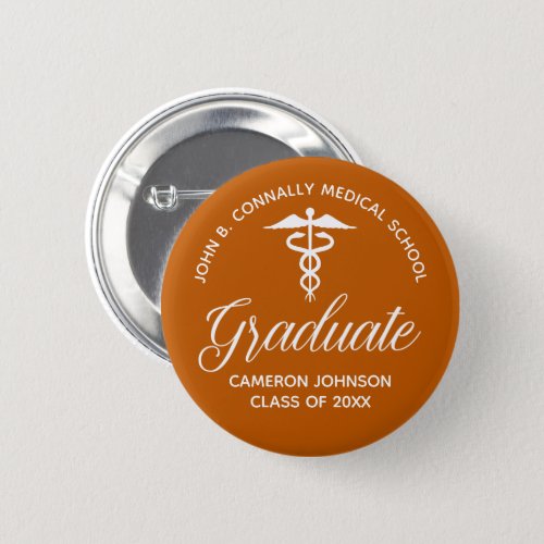 Custom Orange Medical School Graduation Name Tag Button